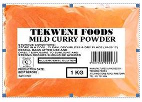 Tekweni Foods Curry Powder Mild- 1.0kg - Shrink Wrap 10